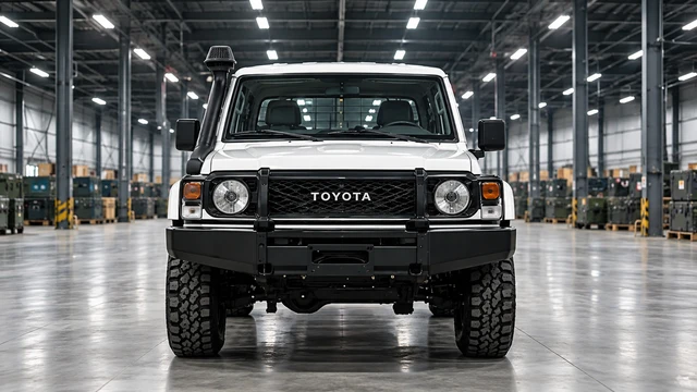 Toyota Land Cruiser – weiße Fahrzeugvariante in Frontansicht.