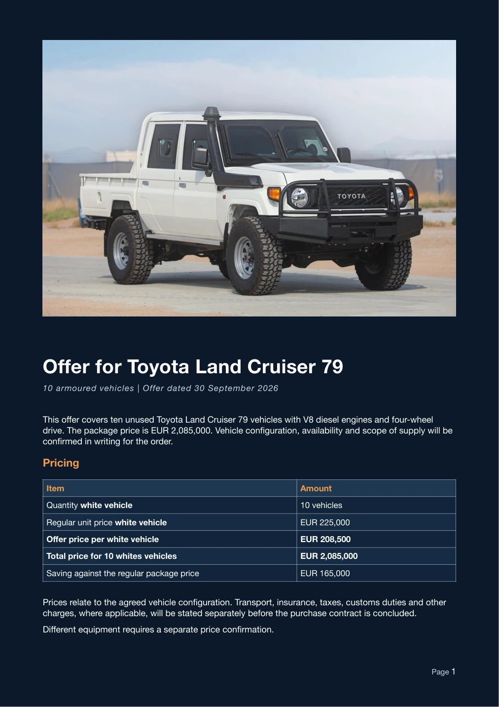 Toyota LC79 Angebotsunterlage