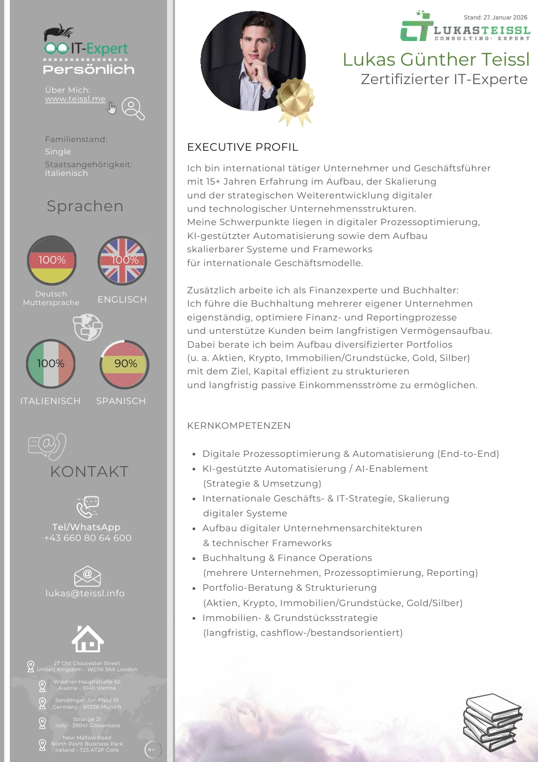 Deckblatt des Lebenslaufs · Lukas Teissl · PDF auf Deutsch