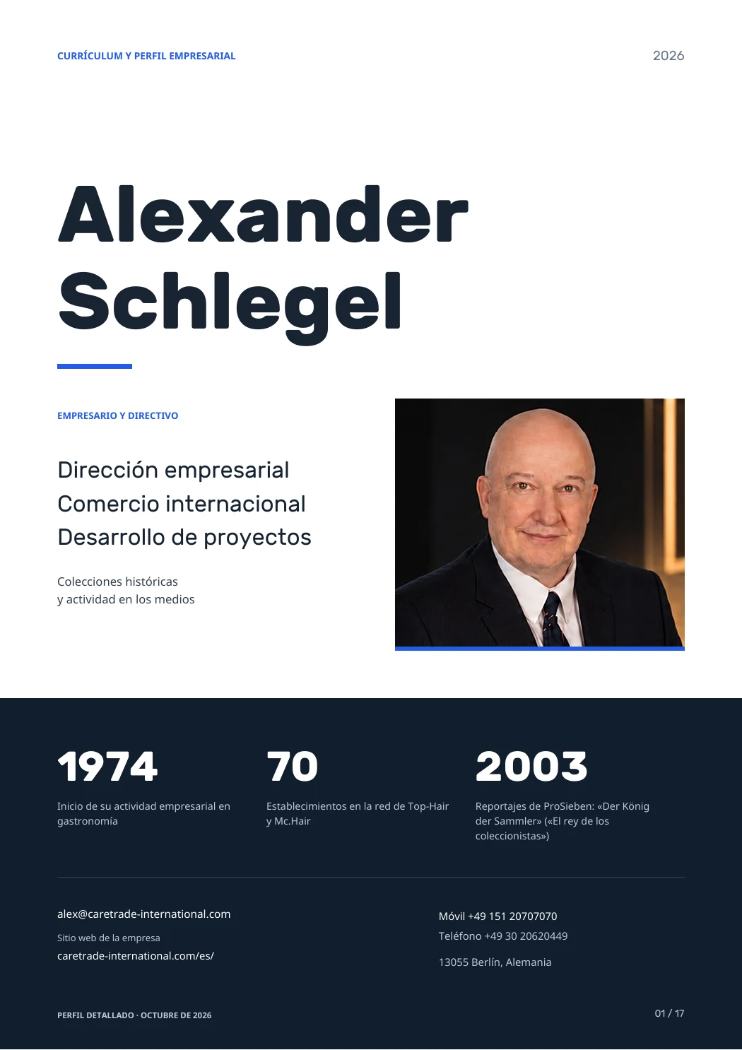 Portada del currículum · Alexander Schlegel · PDF en español